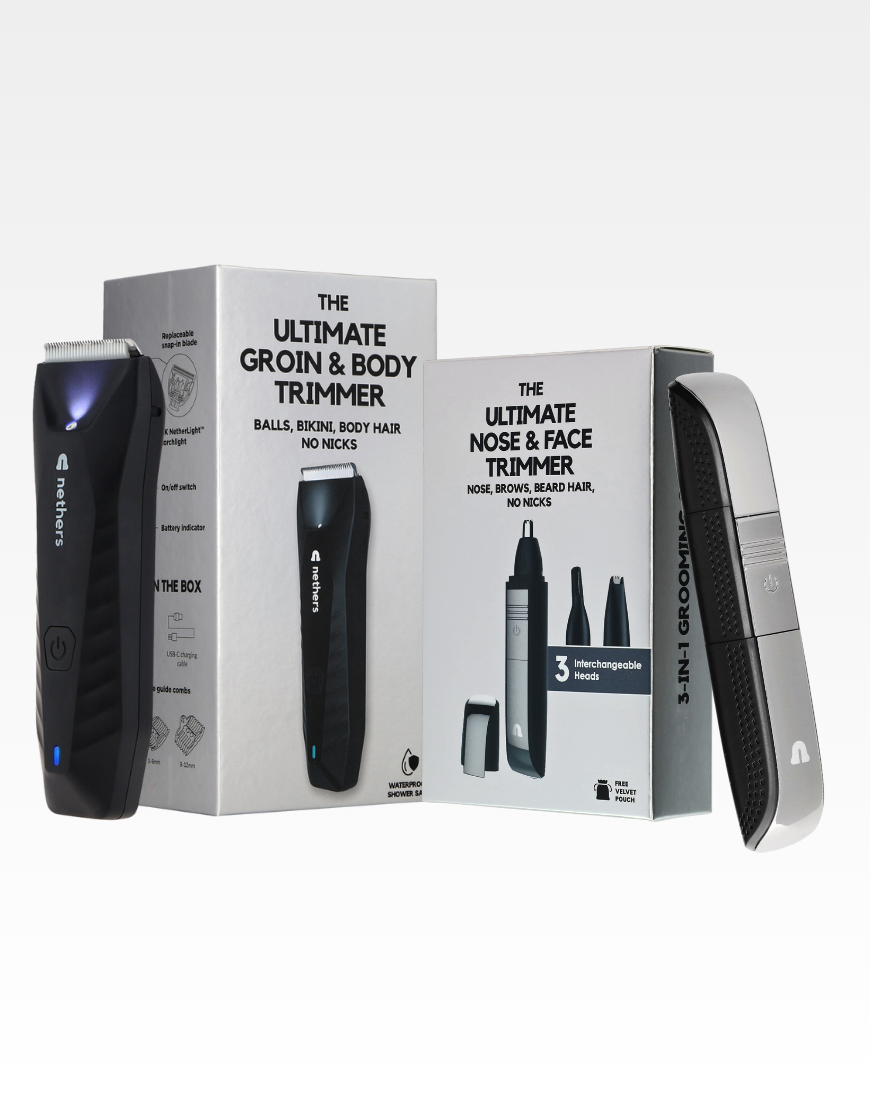 Nethers Essential Duo For Mens Private Manscaping, Shaving Body & Nose Hair