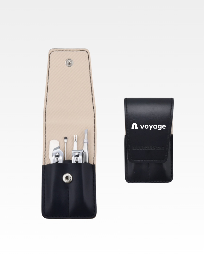 Nethers Voyage 6 In 1 (with Scissors / Tweezer) Standard Stainless Steel Manicure / Nail Clipper Set With Soft Faux Leather Carrier Case - Black
