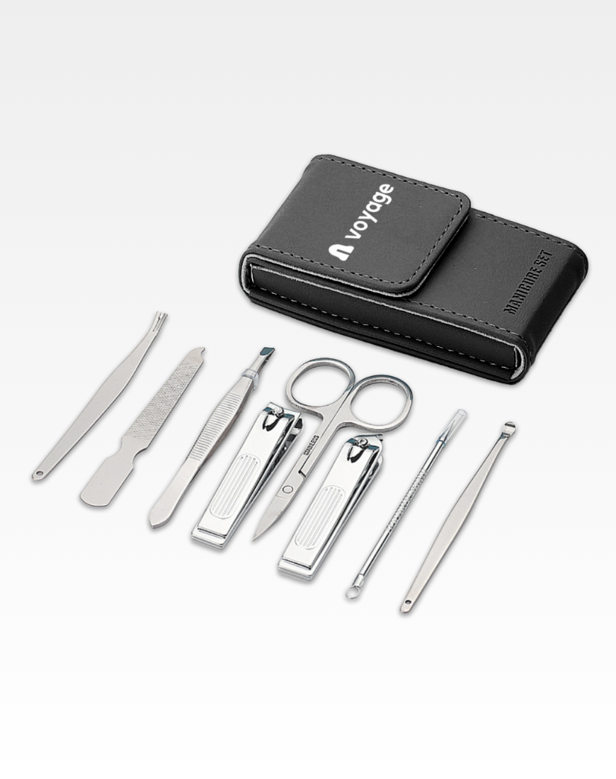 Nethers Voyage 8-In-1 Standard Stainless Steel Manicure / Nail Clipper Set With Clip On Carrier Case - Black